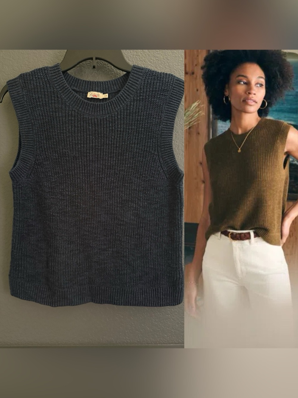 FAHERTY • Miramar linen blend muscle tank knit sweater top Small navy